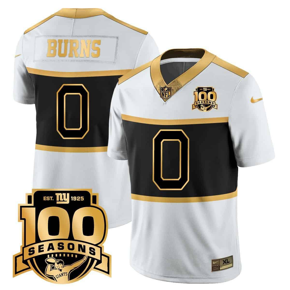 Men New York Giants #0 Burns 2024 Nike White 100TH Season Commemorative Vapor NFL Jersey